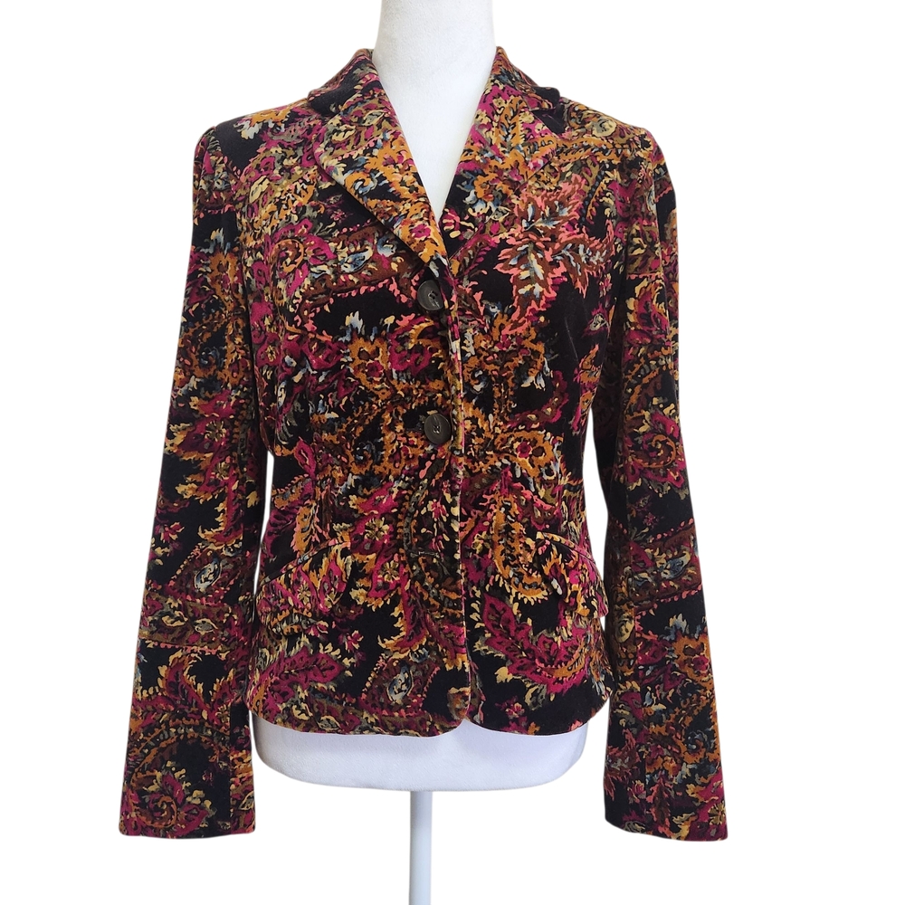 Vtg Liz Claiborne Paisley Velvet Dinner Jacket Blazer Women Sz 4 90s Boho Retro
